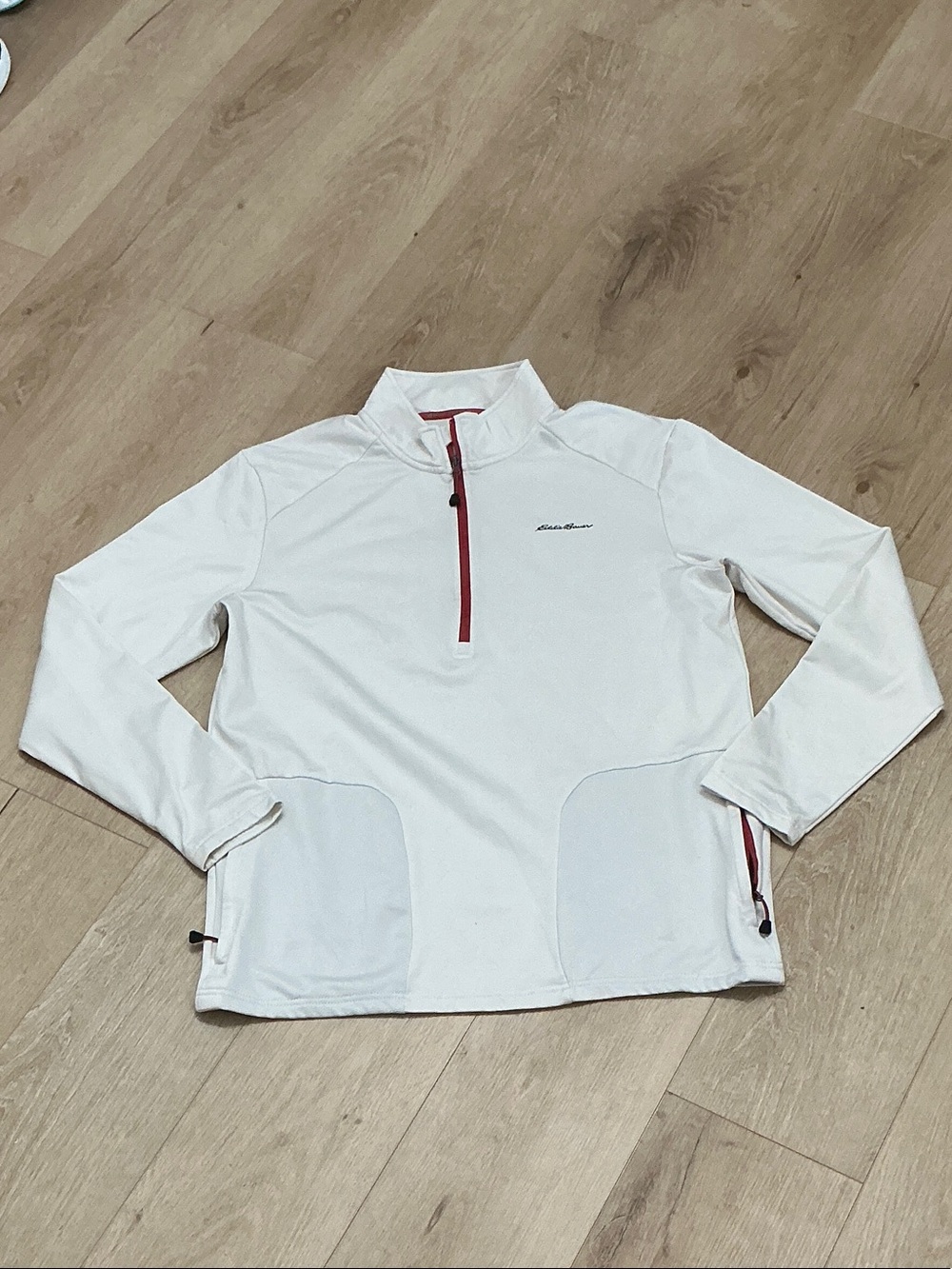 Eddie Bauer White Performance Half-Zip Pullover with Red Trim